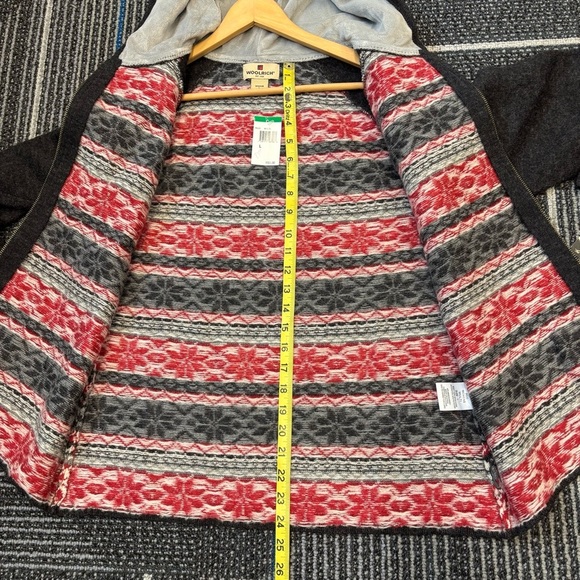 Woolrich Large Sweater Hooded Cardigan Twin Lake Fair Isle Nordic Wool Full Zip - Picture 14 of 14